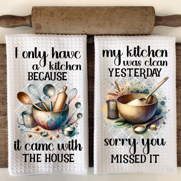 Funny Kitchen Towel, Sarcastic Kitchen Towel Set, Housewarming Gift Funny - Picture 1 of 10